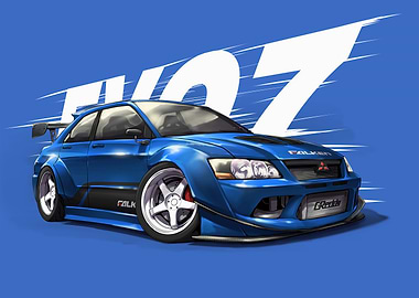 Blue Mitsubishi EVO 7 Car Illustration