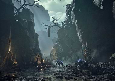 Dark Fantasy Landscape with Creatures