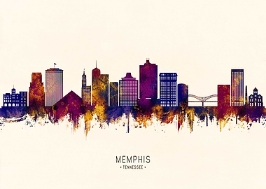Memphis Tennessee Skyline Watercolor Silhouette