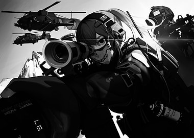 Sniper with Helicopters in Background