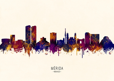 Merida Mexico Skyline Watercolor