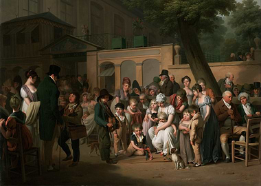 Crowd Watching Street Performers Painting