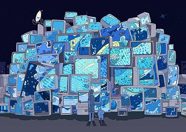 Television Mountain with Boy and Dog