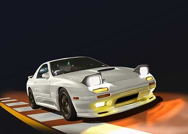 White Mazda RX-7 Digital Art