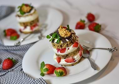 Strawberry Shortcake Stacks on White Plates
