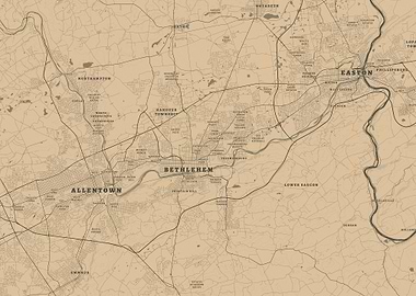 Vintage Map of Allentown, Bethlehem, Easton