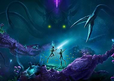 Underwater Adventure with Giant Creature