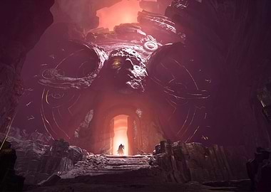 Mystical Cave Entrance with Stone Face