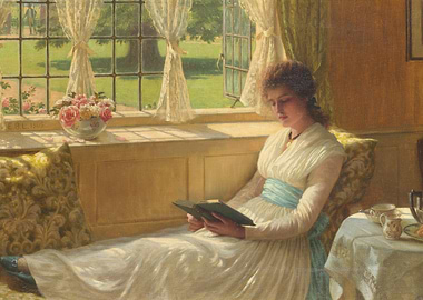 Woman Reading by Window, Oil Painting