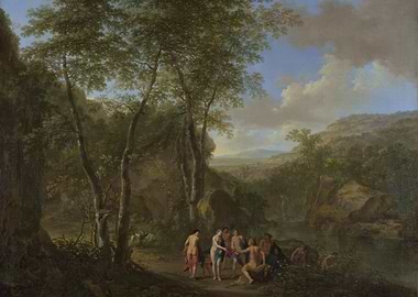 Nymphs and Satyrs in a Landscape Painting