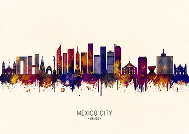Mexico City Skyline Watercolor Art