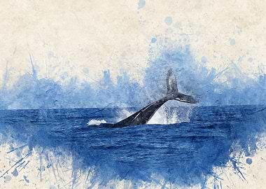 Watercolor Whale Tail Breach