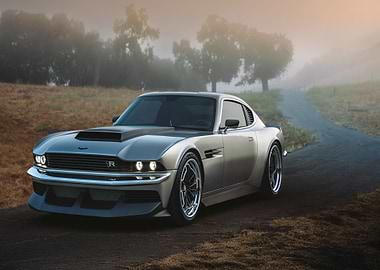 Silver Classic Car on Foggy Road