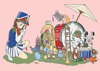 Musical instruments and animals illustration