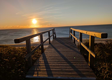 Wooden Path to Beach at Sunset