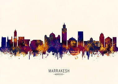 Marrakesh, Morocco Skyline Watercolor Art