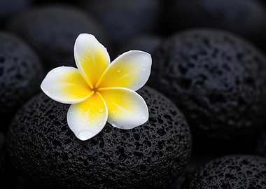 Frangipani on Volcanic Stone – Minimalist Zen