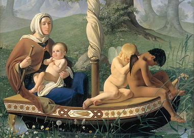 Mother and Child with Angels Painting