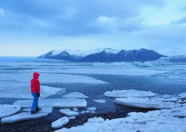 Person in Red Jacket on Ice