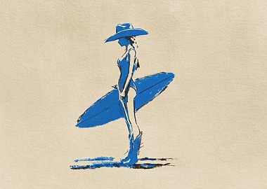 Blue Surf Cowgirl Surfing