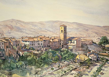 Italian Village Watercolor Painting