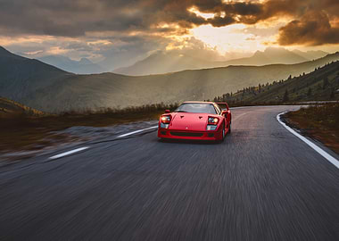 Red Ferrari F40 Mountain Road