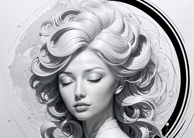Monochrome Portrait of Woman with Curly Hair