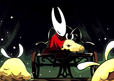 Hollow Knight and Grub on Bench