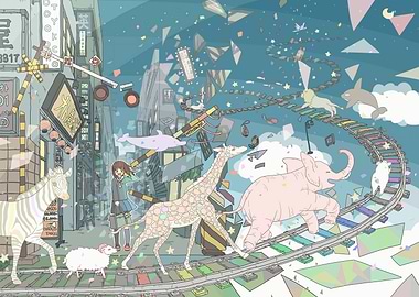 Dreamy Animal Parade on Railway Tracks