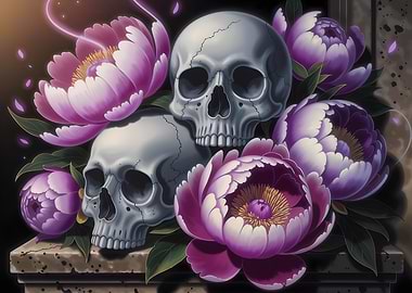 Skulls and Peonies Still Life