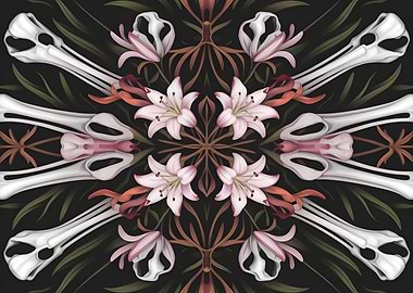 Skull and Lily Floral Pattern