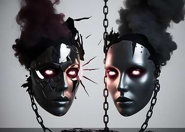 Fantasy Two Metallic Faces with Chains and Smoke Halloween Edition Japan