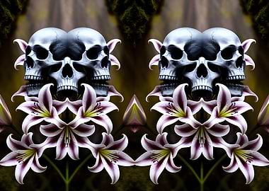 Skulls and Lilies Symmetrical Composition