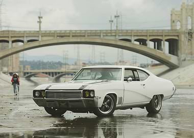 White Buick Skylark in Riverbed Setting