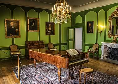 Elegant room with piano and paintings