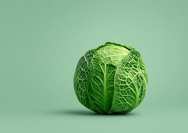 Savoy Cabbage on Green Background