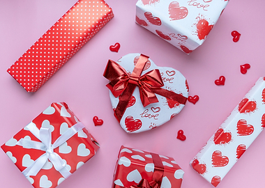 Valentine's Day Gifts on Pink Background
