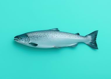Salmon on Teal Background