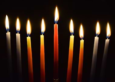 Hanukkah Menorah with Lit Candles
