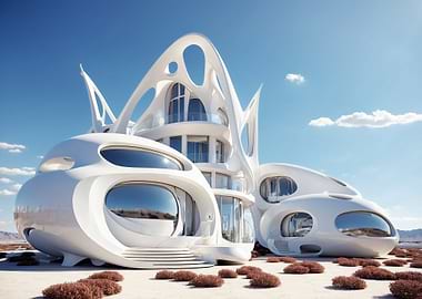 Futuristic White Architecture in Desert Landscape