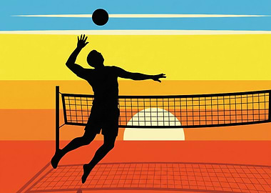 Volleyball Player Silhouette at Sunset