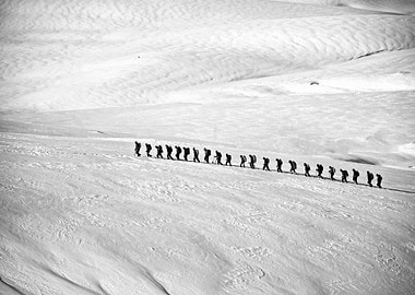 Mountaineers in Snowy Landscape
