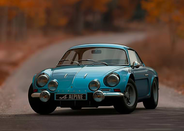 Blue Alpine Classic Car on Road