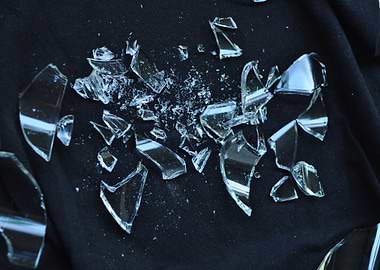 Broken Glass on Black Fabric