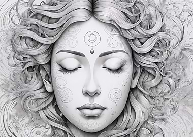 Monochrome Serenity: Woman with Closed Eyes