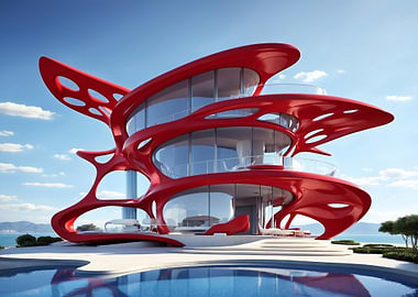 Futuristic Red House by the Sea