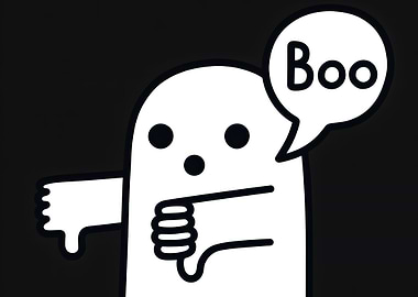 Cartoon Ghost with Thumbs Down and Boo