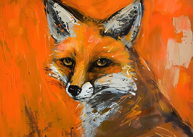 Fox Portrait Painting in Orange Hues