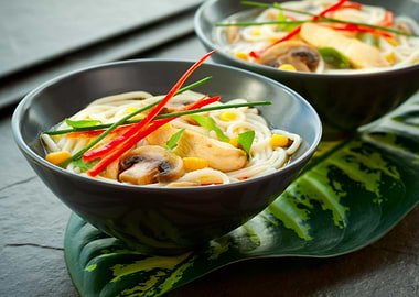 Two Bowls of Asian Noodle Soup