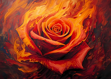 Fiery Rose Abstract Painting